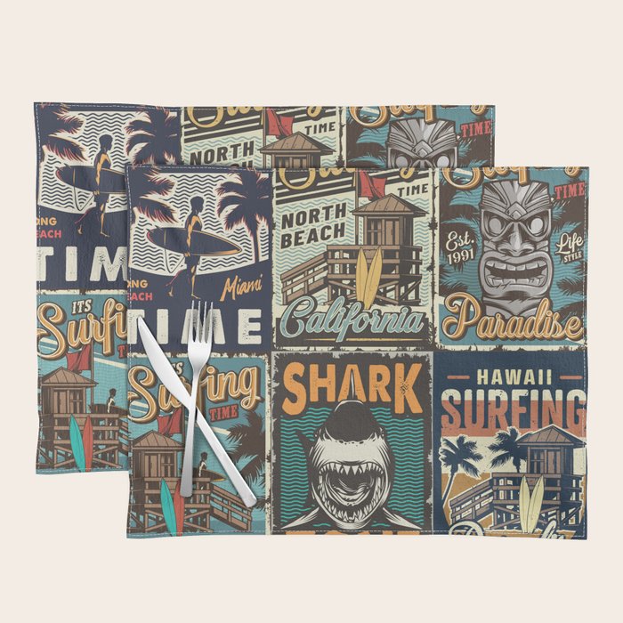 Vintage Surfing Poster Placemat Gallery Image 1