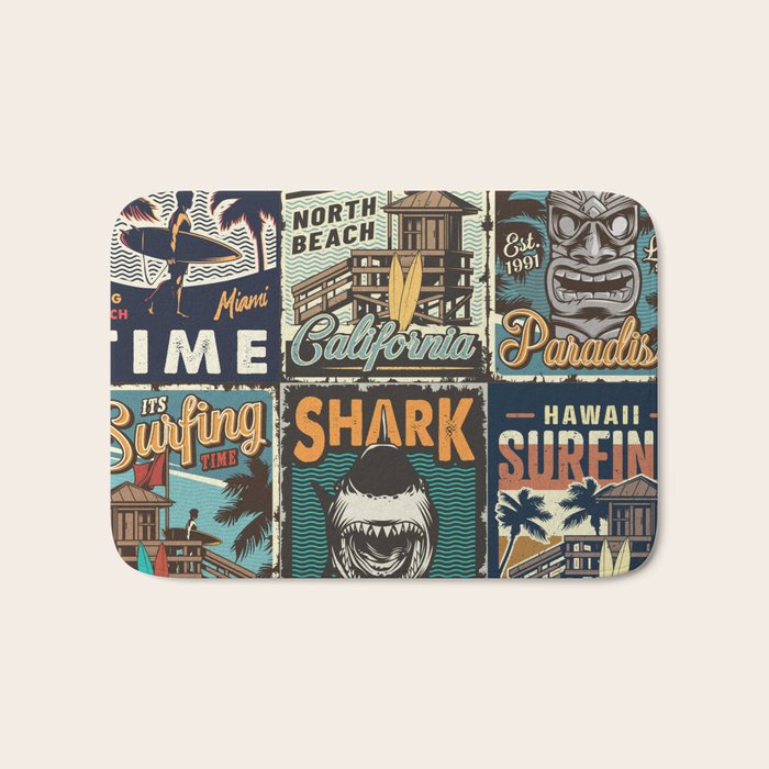 Vintage Surfing Poster Bath Mat Gallery Image 1