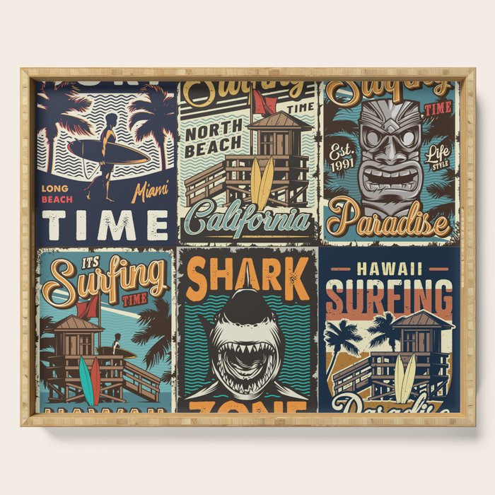 Vintage Surfing Poster Serving Tray Gallery Image 1