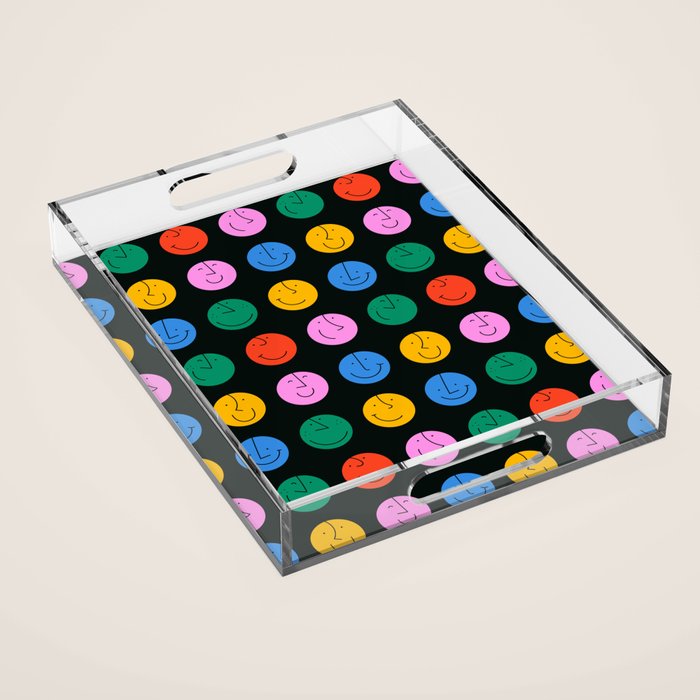 Colorful diverse people face cartoon pattern Acrylic Tray Gallery Image 1