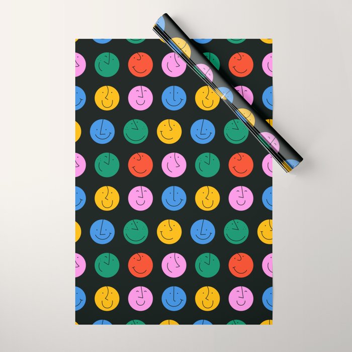 Colorful diverse people face cartoon pattern Wrapping Paper Gallery Image 1