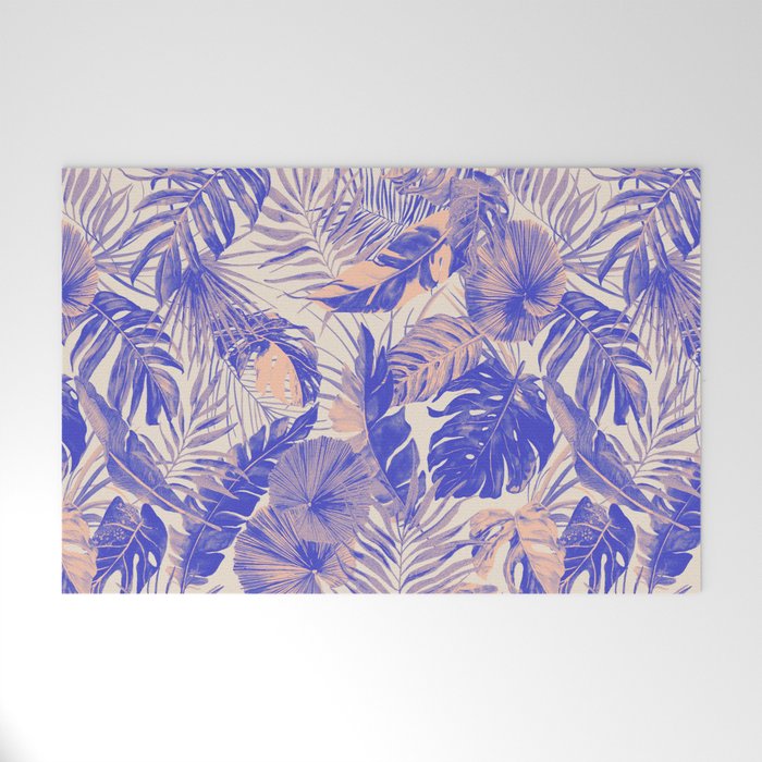 Blue and pink leafy jungle J Welcome Mat Gallery Image 1