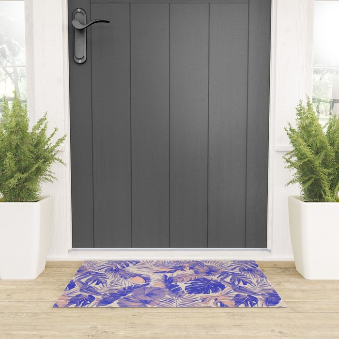 Blue and pink leafy jungle J Welcome Mat Gallery Image 3
