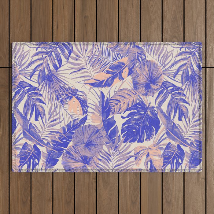Blue and pink leafy jungle J Outdoor Rug Gallery Image 1