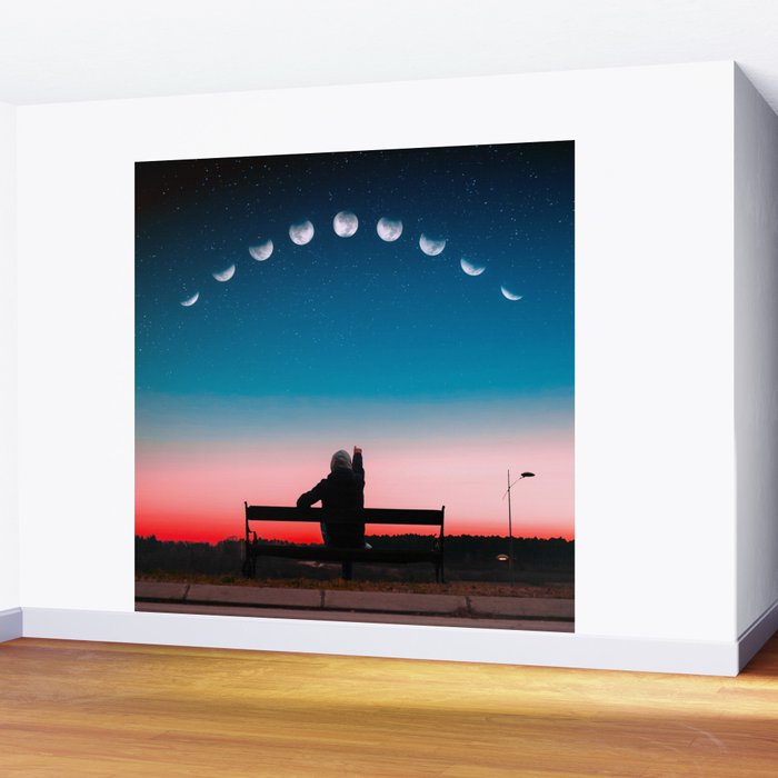 Phases of the moon color time-lapse photography - photographic art print Wall Mural Gallery Image 2