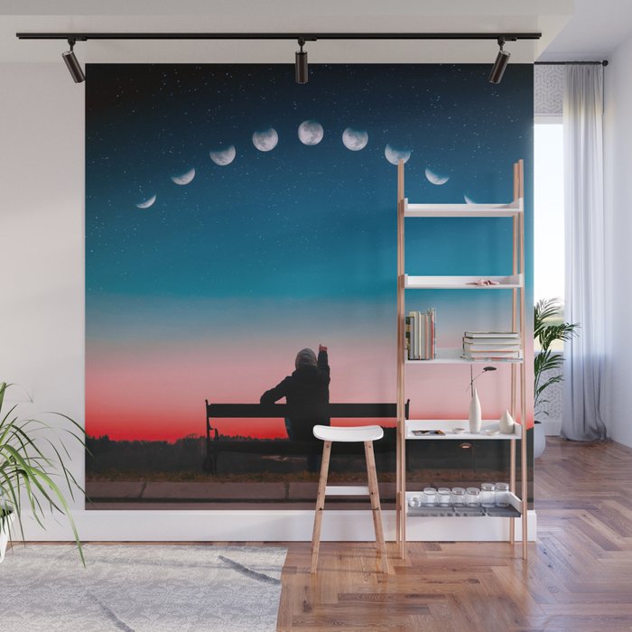 Phases of the moon color time-lapse photography - photographic art print Wall Mural Gallery Image 1