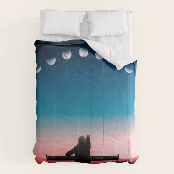 Phases of the moon color time-lapse photography - photographic art print Comforter Gallery Image 1