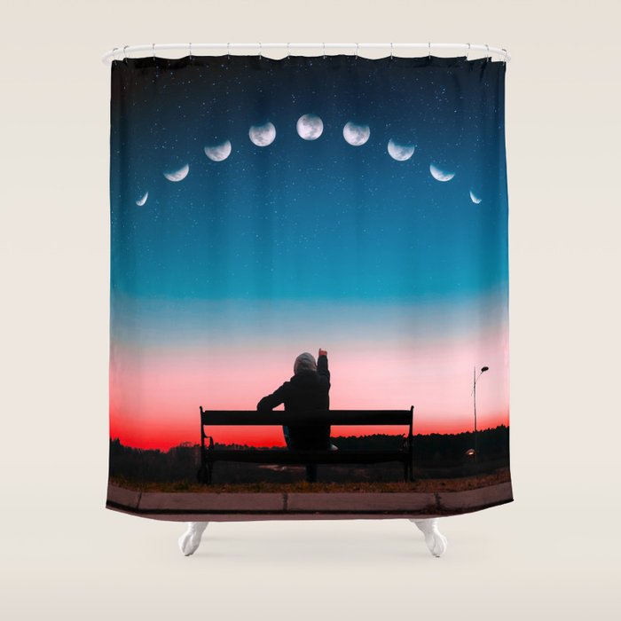 Phases of the moon color time-lapse photography - photographic art print Shower Curtain Gallery Image 1