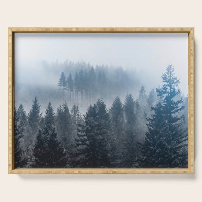 Forest Fog Mountain - Wanderlust Nature Photography Serving Tray Gallery Image 1