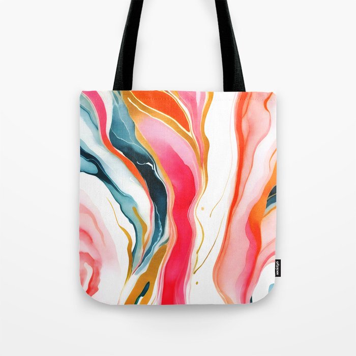 Colorgasmic Marble, Abstract Resin Fluid Painting, Contemporary Eclectic Agate, Bohemian Pink Blue Modern Boho Tote Bag Gallery Image 1