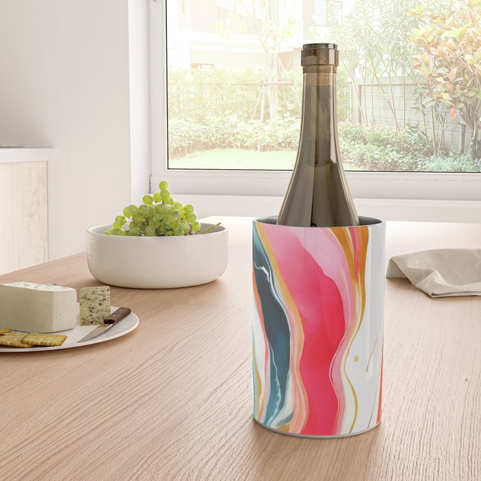 Colorgasmic Marble, Abstract Resin Fluid Painting, Contemporary Eclectic Agate, Bohemian Pink Blue Modern Boho Wine Chiller Gallery Image 4