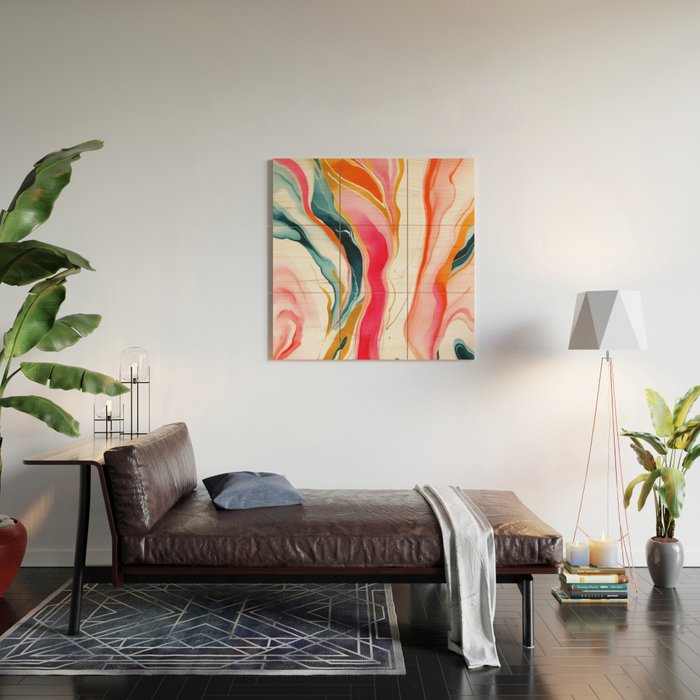 Colorgasmic Marble, Abstract Resin Fluid Painting, Contemporary Eclectic Agate, Bohemian Pink Blue Modern Boho Wood Wall Art Gallery Image 2