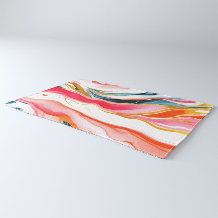 Colorgasmic Marble, Abstract Resin Fluid Painting, Contemporary Eclectic Agate, Bohemian Pink Blue Modern Boho Rug Gallery Image 3