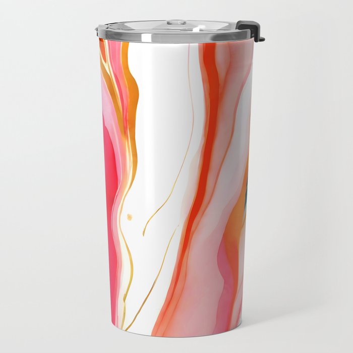 Colorgasmic Marble, Abstract Resin Fluid Painting, Contemporary Eclectic Agate, Bohemian Pink Blue Modern Boho Travel Mug Gallery Image 2