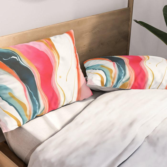 Colorgasmic Marble, Abstract Resin Fluid Painting, Contemporary Eclectic Agate, Bohemian Pink Blue Modern Boho Pillow Sham Gallery Image 2