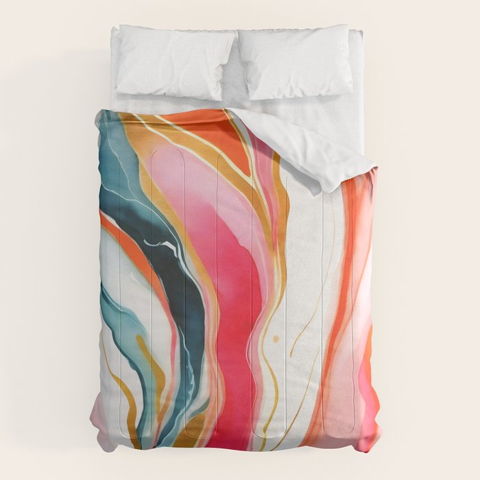 Colorgasmic Marble, Abstract Resin Fluid Painting, Contemporary Eclectic Agate, Bohemian Pink Blue Modern Boho Comforter Gallery Image 6