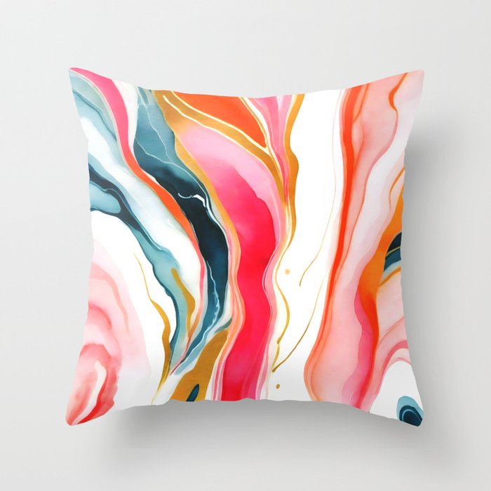 Colorgasmic Marble, Abstract Resin Fluid Painting, Contemporary Eclectic Agate, Bohemian Pink Blue Modern Boho Throw Pillow Gallery Image 1