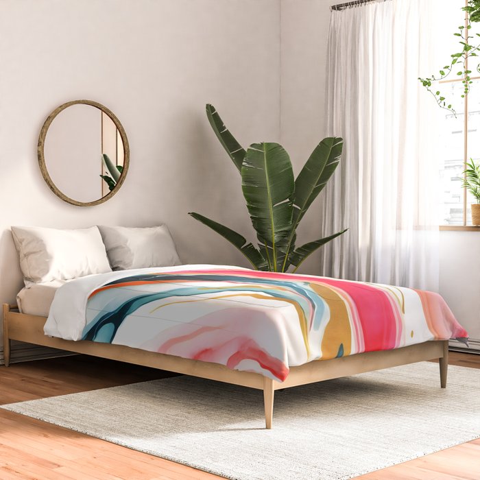 Colorgasmic Marble, Abstract Resin Fluid Painting, Contemporary Eclectic Agate, Bohemian Pink Blue Modern Boho Comforter Gallery Image 2