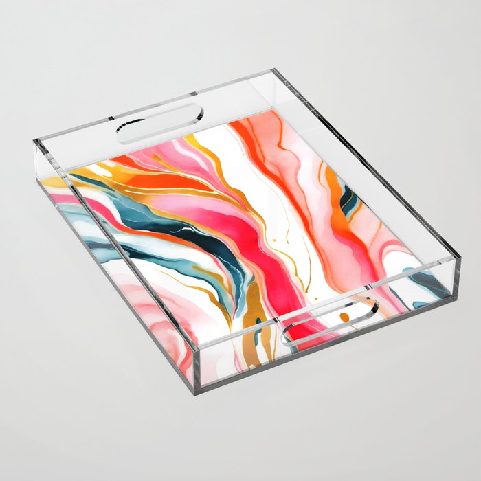 Colorgasmic Marble, Abstract Resin Fluid Painting, Contemporary Eclectic Agate, Bohemian Pink Blue Modern Boho Acrylic Tray Gallery Image 1