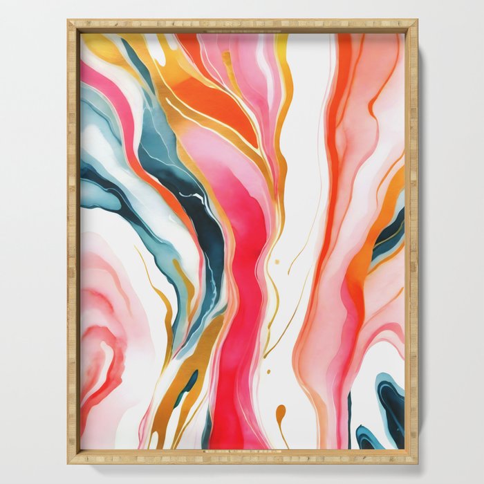 Colorgasmic Marble, Abstract Resin Fluid Painting, Contemporary Eclectic Agate, Bohemian Pink Blue Modern Boho Serving Tray Gallery Image 1