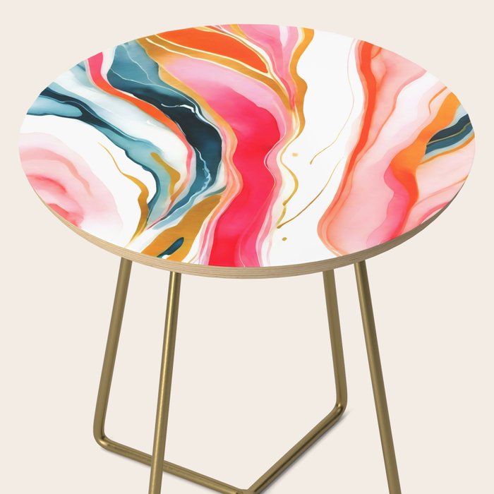 Colorgasmic Marble, Abstract Resin Fluid Painting, Contemporary Eclectic Agate, Bohemian Pink Blue Modern Boho Side Table Gallery Image 2
