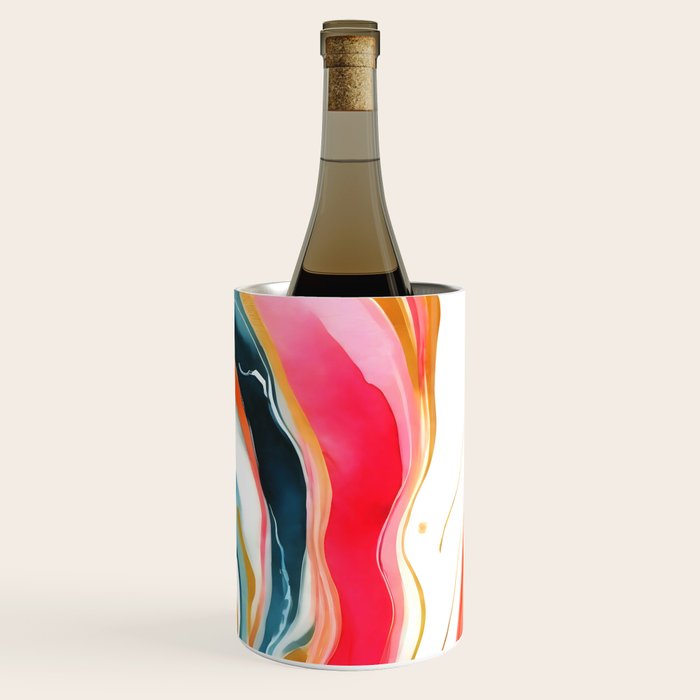 Colorgasmic Marble, Abstract Resin Fluid Painting, Contemporary Eclectic Agate, Bohemian Pink Blue Modern Boho Wine Chiller Gallery Image 1