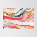 Colorgasmic Marble, Abstract Resin Fluid Painting, Contemporary Eclectic Agate, Bohemian Pink Blue Modern Boho Rug Gallery Image 2