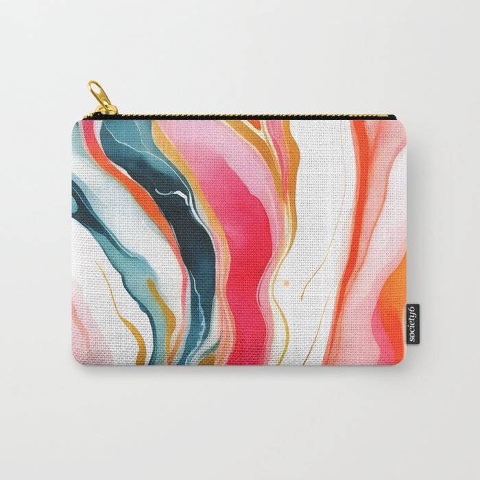 Colorgasmic Marble, Abstract Resin Fluid Painting, Contemporary Eclectic Agate, Bohemian Pink Blue Modern Boho Carry All Pouch Gallery Image 1