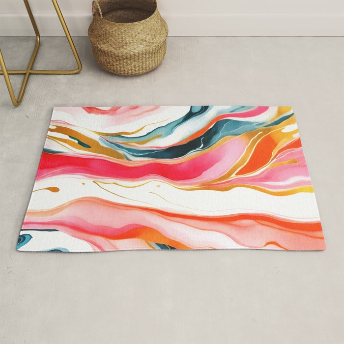 Colorgasmic Marble, Abstract Resin Fluid Painting, Contemporary Eclectic Agate, Bohemian Pink Blue Modern Boho Rug Gallery Image 1