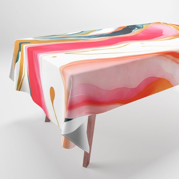 Colorgasmic Marble, Abstract Resin Fluid Painting, Contemporary Eclectic Agate, Bohemian Pink Blue Modern Boho Tablecloth Gallery Image 1