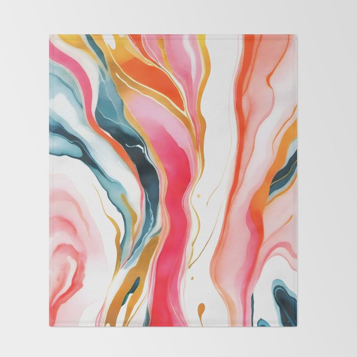 Colorgasmic Marble, Abstract Resin Fluid Painting, Contemporary Eclectic Agate, Bohemian Pink Blue Modern Boho Throw Blanket Gallery Image 2
