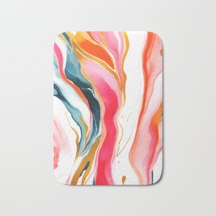 Colorgasmic Marble, Abstract Resin Fluid Painting, Contemporary Eclectic Agate, Bohemian Pink Blue Modern Boho Bath Mat Gallery Image 1