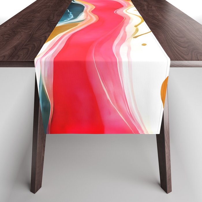Colorgasmic Marble, Abstract Resin Fluid Painting, Contemporary Eclectic Agate, Bohemian Pink Blue Modern Boho Table Runner Gallery Image 1