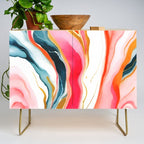Colorgasmic Marble, Abstract Resin Fluid Painting, Contemporary Eclectic Agate, Bohemian Pink Blue Modern Boho Credenza Gallery Image 1