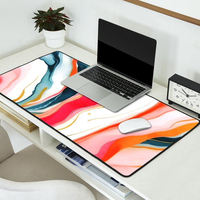 Colorgasmic Marble, Abstract Resin Fluid Painting, Contemporary Eclectic Agate, Bohemian Pink Blue Modern Boho Desk Mat Gallery Image 2