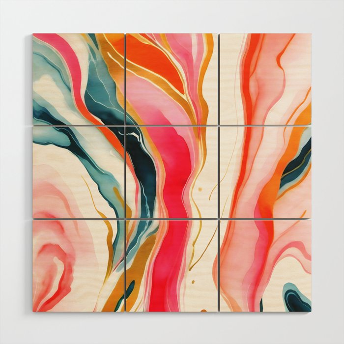 Colorgasmic Marble, Abstract Resin Fluid Painting, Contemporary Eclectic Agate, Bohemian Pink Blue Modern Boho Wood Wall Art Gallery Image 1