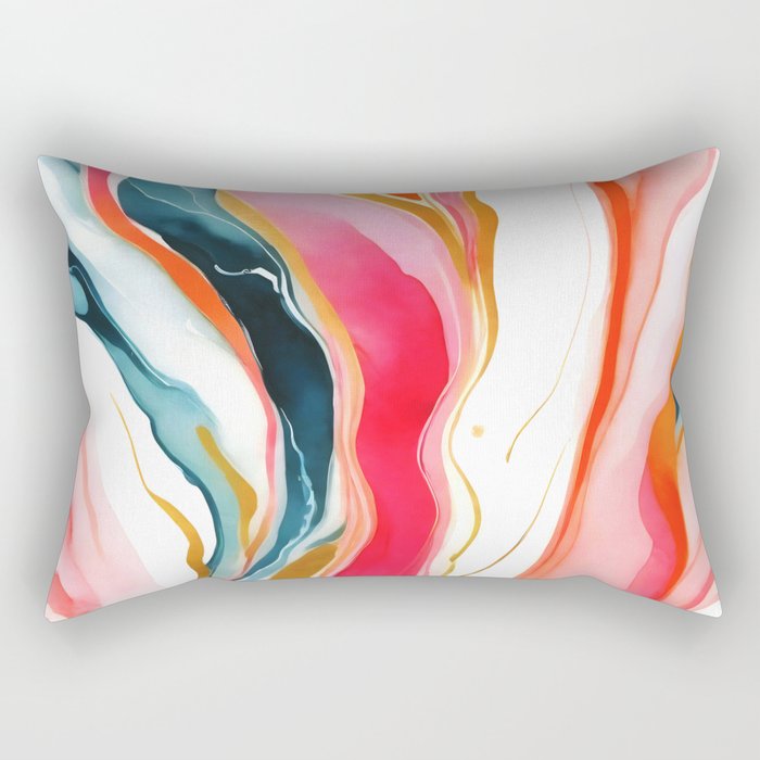 Colorgasmic Marble, Abstract Resin Fluid Painting, Contemporary Eclectic Agate, Bohemian Pink Blue Modern Boho Rectangular Pillow Gallery Image 2