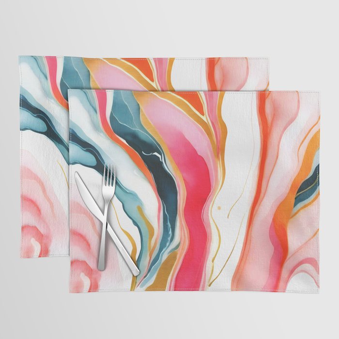 Colorgasmic Marble, Abstract Resin Fluid Painting, Contemporary Eclectic Agate, Bohemian Pink Blue Modern Boho Placemat Gallery Image 1