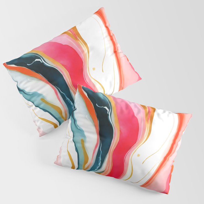 Colorgasmic Marble, Abstract Resin Fluid Painting, Contemporary Eclectic Agate, Bohemian Pink Blue Modern Boho Pillow Sham Gallery Image 1