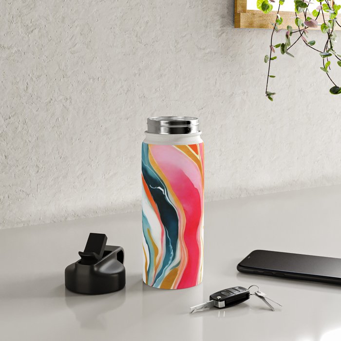 Colorgasmic Marble, Abstract Resin Fluid Painting, Contemporary Eclectic Agate, Bohemian Pink Blue Modern Boho Water Bottle Gallery Image 4