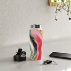 Colorgasmic Marble, Abstract Resin Fluid Painting, Contemporary Eclectic Agate, Bohemian Pink Blue Modern Boho Water Bottle Gallery Image 4