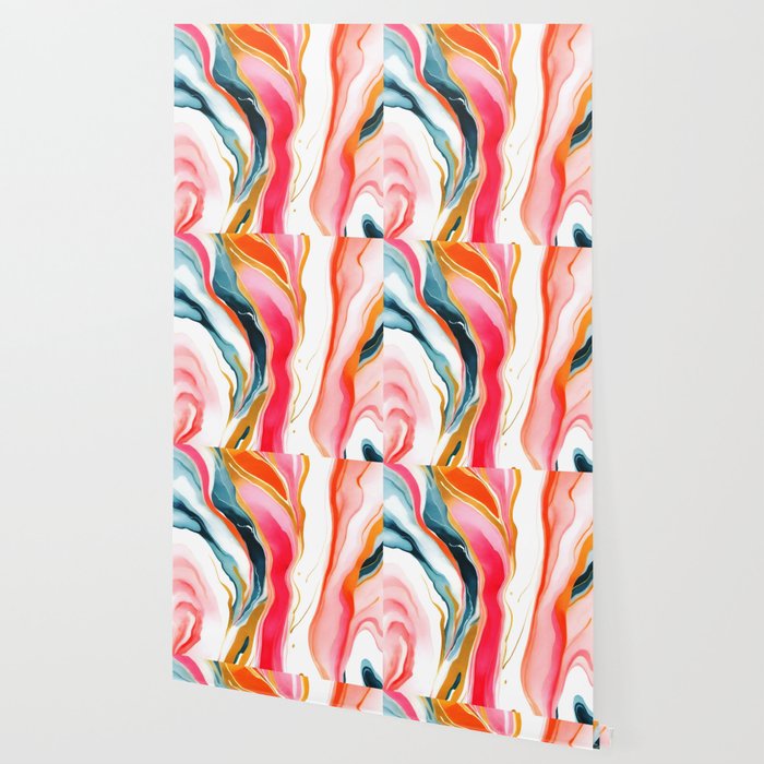 Colorgasmic Marble, Abstract Resin Fluid Painting, Contemporary Eclectic Agate, Bohemian Pink Blue Modern Boho Wallpaper Gallery Image 2