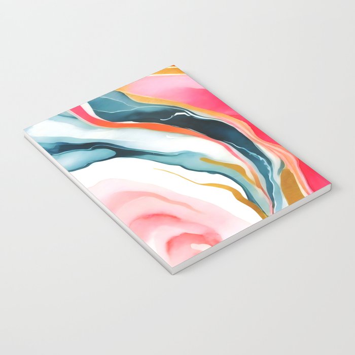 Colorgasmic Marble, Abstract Resin Fluid Painting, Contemporary Eclectic Agate, Bohemian Pink Blue Modern Boho Notebook Gallery Image 3