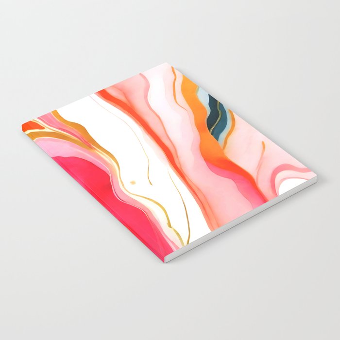 Colorgasmic Marble, Abstract Resin Fluid Painting, Contemporary Eclectic Agate, Bohemian Pink Blue Modern Boho Notebook Gallery Image 2