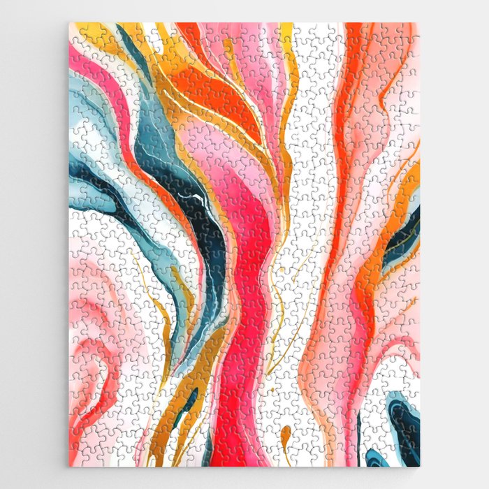 Colorgasmic Marble, Abstract Resin Fluid Painting, Contemporary Eclectic Agate, Bohemian Pink Blue Modern Boho Jigsaw Puzzle Gallery Image 1
