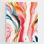 Colorgasmic Marble, Abstract Resin Fluid Painting, Contemporary Eclectic Agate, Bohemian Pink Blue Modern Boho Jigsaw Puzzle Gallery Image 1