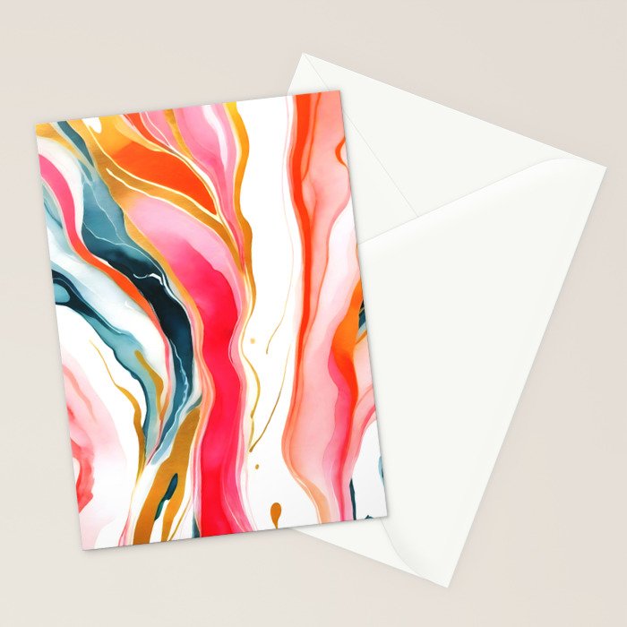 Colorgasmic Marble, Abstract Resin Fluid Painting, Contemporary Eclectic Agate, Bohemian Pink Blue Modern Boho Stationery Card Gallery Image 2