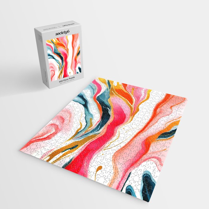 Colorgasmic Marble, Abstract Resin Fluid Painting, Contemporary Eclectic Agate, Bohemian Pink Blue Modern Boho Jigsaw Puzzle Gallery Image 2