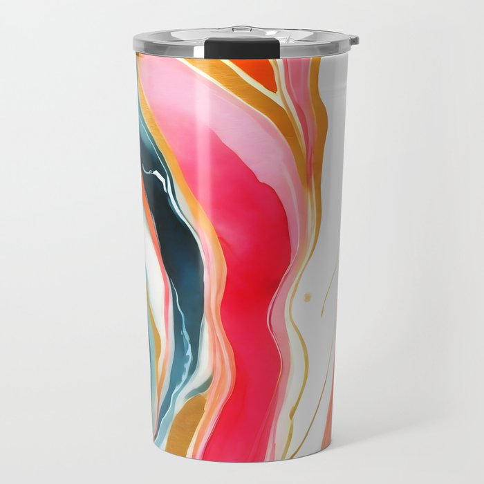 Colorgasmic Marble, Abstract Resin Fluid Painting, Contemporary Eclectic Agate, Bohemian Pink Blue Modern Boho Travel Mug Gallery Image 1