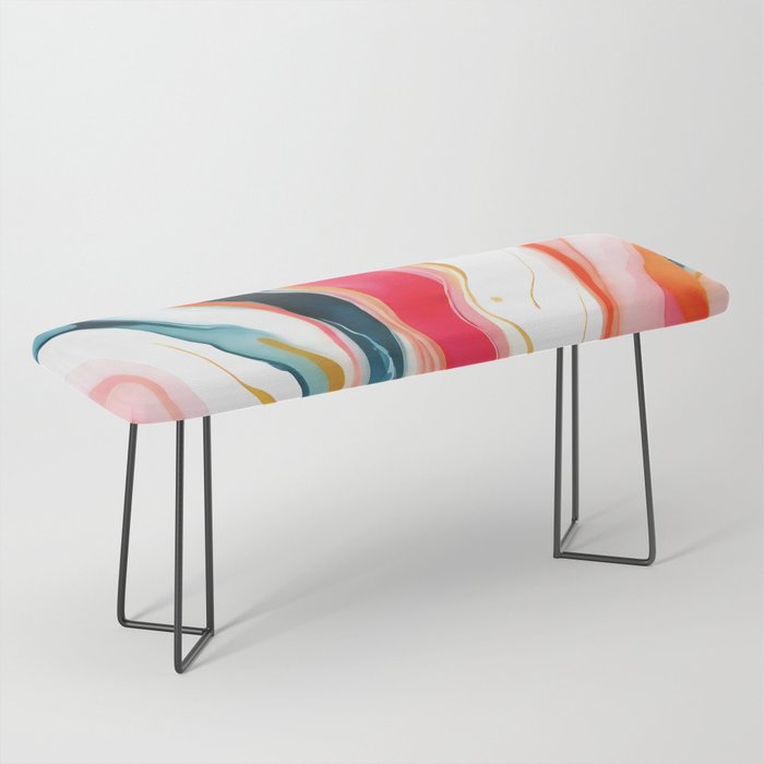 Colorgasmic Marble, Abstract Resin Fluid Painting, Contemporary Eclectic Agate, Bohemian Pink Blue Modern Boho Bench Gallery Image 1
